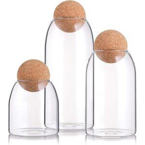 3 Pack Glass Storage Jar with Ball Cork Lid, Clear Glass Canisters